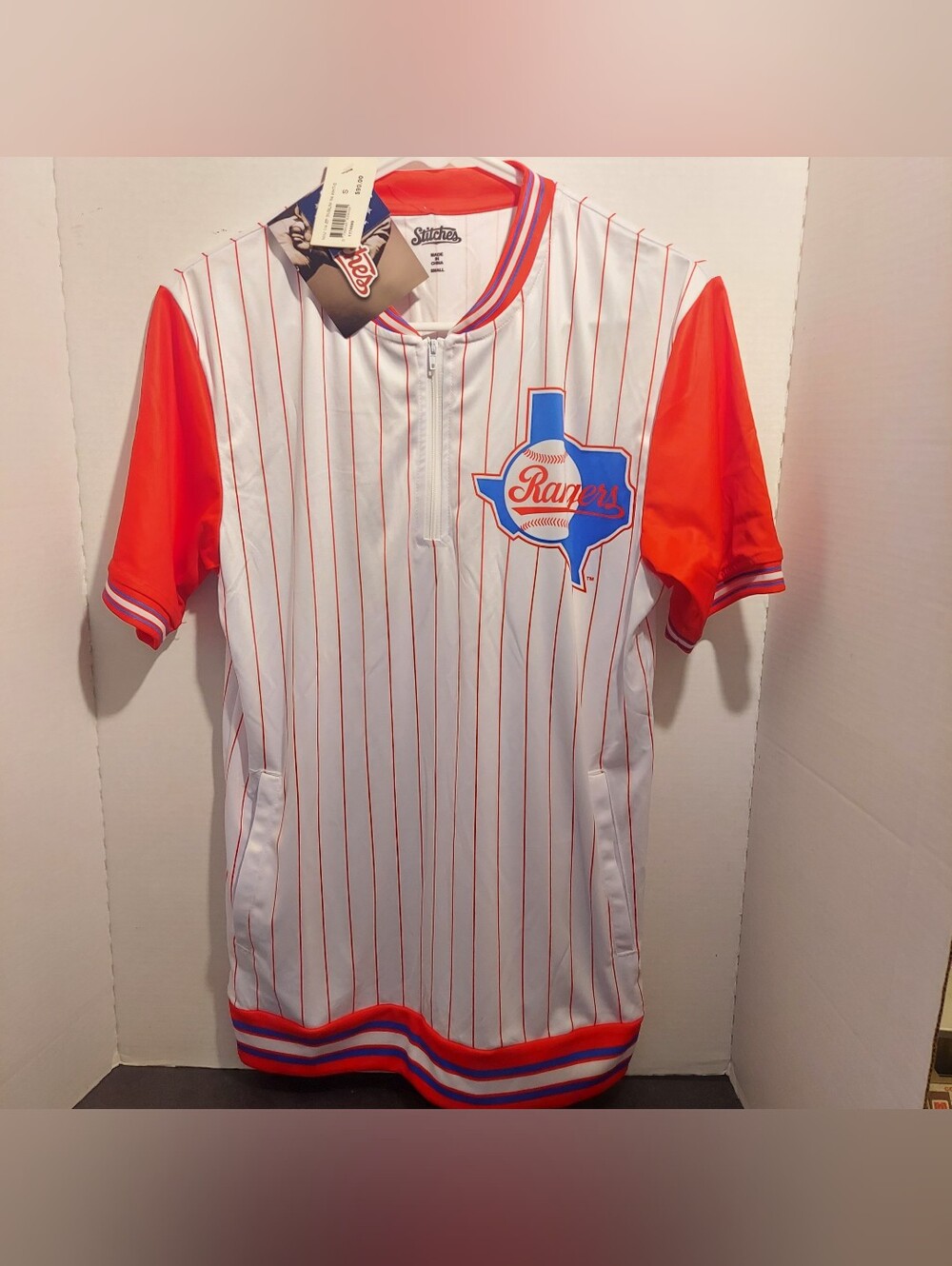 Texas Rangers Jersey Tee 1/4 Zip With Pockets Stitches Shooting Shirt Pinstripes